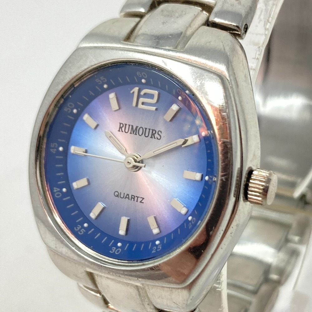 Rumours Watch Women 27mm Silver Tone Blue Ombre Dial Round New Battery 7.25"